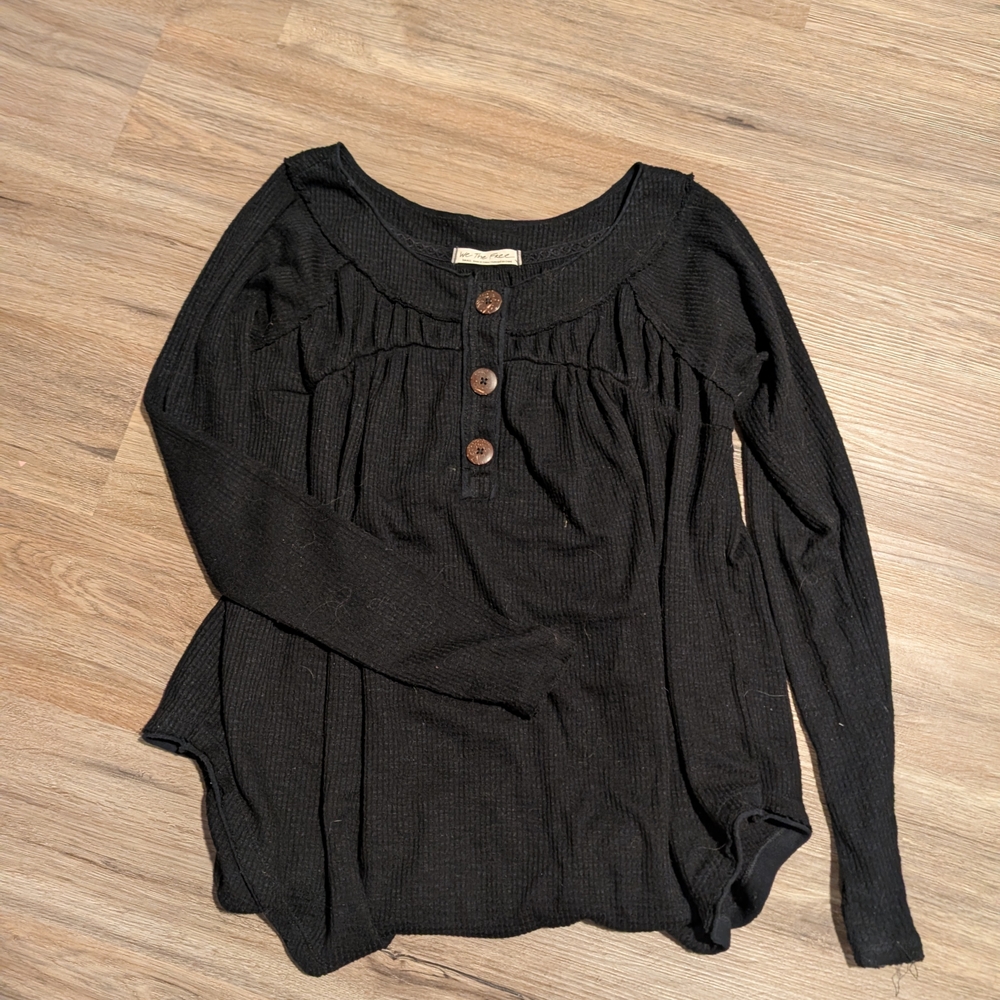 We The Free Black Long Sleeve Button-Up Top